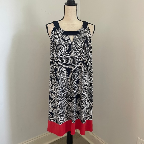 En Focus Women's Paisley Sleeveless Dress Red Trim Size 16W - Picture 1 of 9